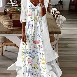 Women’s Floral V-neck Dress Set, Polyester 100% Knit Fabric, Lightweight 180g/m², Spring/fall , Ptt-fll Collection – 24291-12-23004-176 Clothing Shop Online at Dubai Trades