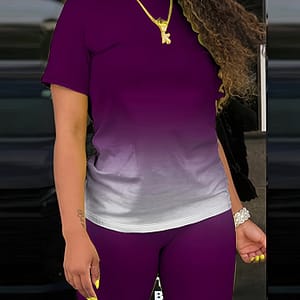 Women’s Gradient Blue To White Casual T-shirt & Shorts Set – Mid-stretch Polyester/spandex, Crew Neck, Machine Washable, Clothing Shop Online at Dubai Trades