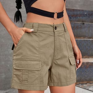 Women’s High-waist Cargo Shorts – Casual Solid Color, Non-stretch Polyester, Machine Washable – Summer Clothing Shop Online at Dubai Trades