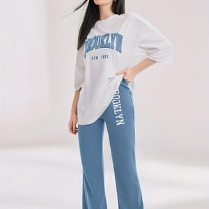 Women’s Letter Printed Round Neck T-shirt And Pants Set Clothing Shop Online at Dubai Trades