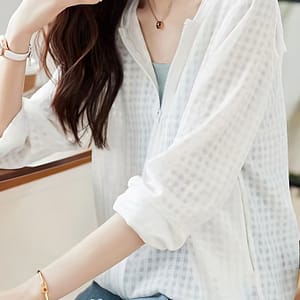 Women’s Lightweight Hooded Sun Protection Jacket – Semi-sheer Casual Cover-up With Zipper, Machine Washable, Spring Summer Fall Vacation Wear, Solid Color Versatile Outerwear Active & Performance Shop Online at Dubai Trades