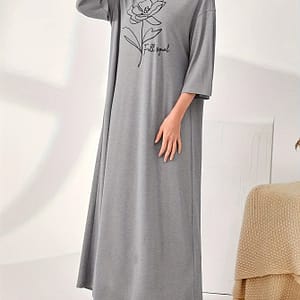 Women’s Long Sleeve Tunic Dress With Floral Print – Casual Gray Tunic For , Comfortable Slip-on Shoes, Tunic | Floral Print Dress | Relaxed Fit Dress Clothing Shop Online at Dubai Trades