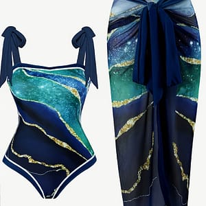 Women’s One-piece Swimsuit With Cover Up, Plus Size Bow Tie Shoulder Straps -piece Bathing-suit & Cover Up Skirt 2 Piece Set Clothing Shop Online at Dubai Trades