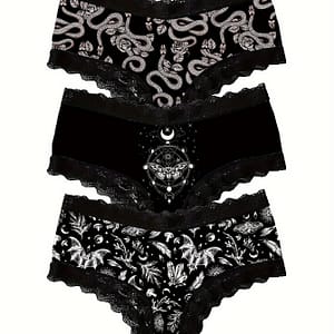 Women’s Plant Snake Print Lace Splicing Triangle Underwear Three-piece Combination Set Bikinis Shop Online at Dubai Trades