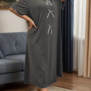 Women’s Plus Casual Sleep Dress, Plus Size Bow Decor Short Sleeve V Neck Nightdress Clothing, Shoes & Jewelry Shop Online at Dubai Trades