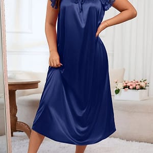 Women’s Plus Elegant Lounge Dress, Plus Size Satin Contrast Lace Puff Sleeve Bow Tie Round Neck Nightdress Clothing, Shoes & Jewelry Shop Online at Dubai Trades