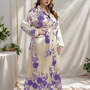 Women’s Plus Elegant Lounge Robe, Plus Size Satin Floral Print Long Sleeve Open Front Belted Nightgown For Autumn Clothing, Shoes & Jewelry Shop Online at Dubai Trades