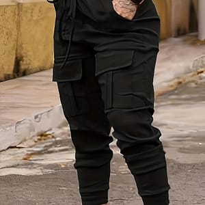 Women’s Plus Size Black Joggers – Stretchy Polyester Tapered Pants With Drawstring Waist, Side Pockets & , Comfortable Casual Wear Clothing Shop Online at Dubai Trades