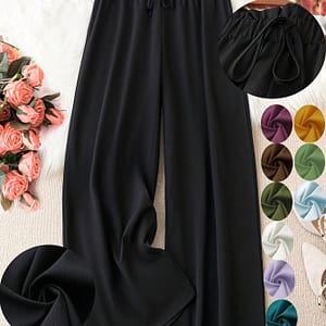 Women’s Plus Size Green Wide-leg Pants – Non-stretch Woven Fabric, Straight Leg, Spring/summer Fashion, Casual Wear, Casual Wear|wide Leg Pants|nonstretch Fabric Clothing Shop Online at Dubai Trades