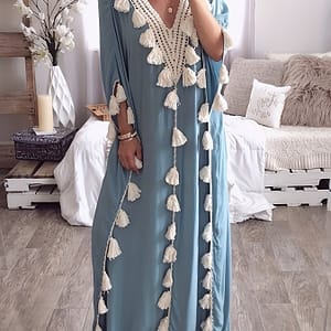 Women’s Plus-size Middle Eastern Long Robe, V-neck Tassel Gown Dress. Abayas Shop Online at Dubai Trades