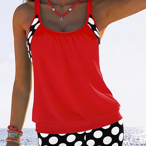 Plus Size Tankini Set, Women’s Plus Neck Tank Top & Tropical Print Lace Up Shorts Swimsuit 2 Piece Set Clothing Shop Online at Dubai Trades 3