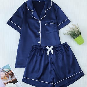 Women’s Satin Button Top And Elastic Waist Pajama Set Clothing Shop Online at Dubai Trades