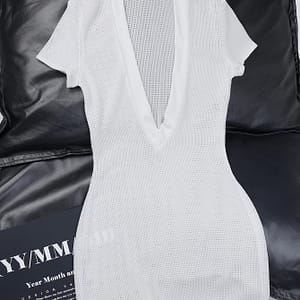 Women’s Sexy V-neck Sheer Beach Dress – 90% Polyamide 10% Elastane, Knit Fabric, Slight Stretch, Solid Color, Breathable Sun Protection Top Clothing Shop Online at Dubai Trades