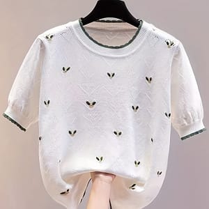 Women’s Short-sleeve Knitted T-shirt For Summer, New Korean Style, Round Neck, With . Clothing Shop Online at Dubai Trades