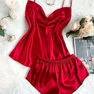 Women’s Solid Color Cowl Neck Cami Shorts Pajama Set 2 Pieces Clothing Shop Online at Dubai Trades