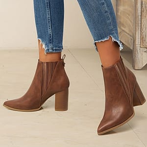 Women’s Solid Color Trendy Boots, Slip On Casual Chunky Heel Ankle Boots, Point Toe Chelsea Boots Ankle & Bootie Shop Online at Dubai Trades