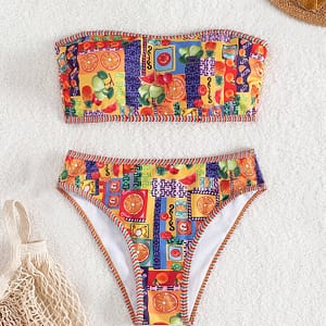 Women’s Strapless Bikini Set, Fruit Print High Cut Two-piece Swimsuit, Fashionable Beachwear, Women’s Summer Swimwear Bikinis Shop Online at Dubai Trades