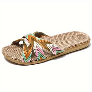 Women’s Striped Linen Slippers – Summer Fashion, Comfortable Indoor/outdoor Flats With Eva Sole, 515 Clothing, Shoes & Jewelry Shop Online at Dubai Trades