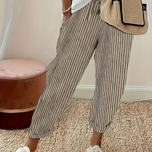 Women’s Striped Wide-leg Casual Pants – High-waisted, Lightweight Polyester, Machine Washable, With Side Stripe Detail Clothing Shop Online at Dubai Trades
