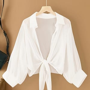 Women’s Summer Casual Polyester Shirt Jacket, Solid Color Lapel Collar, Non-stretch Woven Fabric, Lightweight Outerwear Clothing Shop Online at Dubai Trades