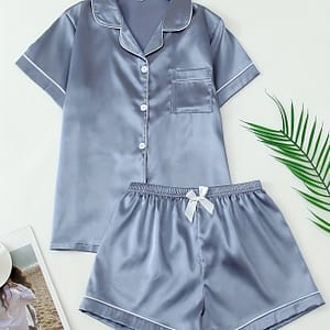Women’s Summer Solid Color Short Sleeve Shorts Simple Casual Cardigan Set Clothing Shop Online at Dubai Trades