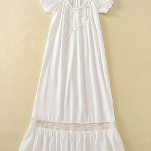 Women’s Summer V-neck Nightgown – Short Sleeve, Loose Fit, Lightweight Viscose Sleep Dress With Lace Detail, Mid-length, New Model Clothing Shop Online at Dubai Trades
