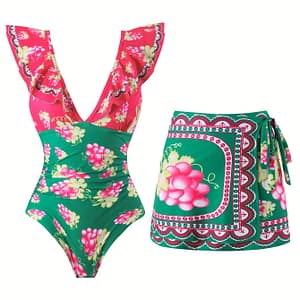 Women’s Swimwear European And Sexy Slimming Print Vintage Short Skirt Body Suit Three-angle Vacation Swimwear Clothing Shop Online at Dubai Trades