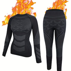 Women’s Thermal Ski Set – High-stretch, Quick-dry Base Layer Top & Leggings With Pattern, Round Neck, Long Sleeves For Winter Outdoor Activities Clothing Shop Online at Dubai Trades 2