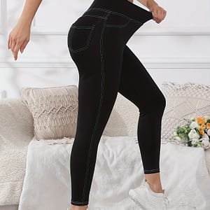 Women’s Tight-fitting Leggings With Denim Print, Solid Color, With Pockets, Women’s Clothing Clothing, Shoes & Jewelry Shop Online at Dubai Trades