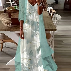 Women’s V-neck Polyester Dress Set, All Knit Fabric, Spring/fall , 180g/m² Lightweight, Fym-fll Collection Clothing Shop Online at Dubai Trades