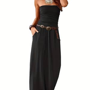 Women’s Vibrant Floral Print Bandeau Dress With Pockets – Sleeveless Maxi Skirt, Elegant Side Slit, Spring/summer, Skin-friendly Style, Floral Print Dress Clothing Shop Online at Dubai Trades