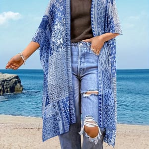Women’s Vibrant Paisley Print Beach Cover-up Dress – V-neck, Short Sleeve, Lightweight & Breathable Polyester-spandex Blend, Spring/summer Vacations Clothing Shop Online at Dubai Trades