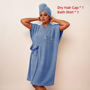 Women’s Wrap Towel Spa Bathrobe With Hair Towel, Ultra- Body Wrap, Adjustable Closure, Long Robe With V-neck And Shawl. Bath Shop Online at Dubai Trades