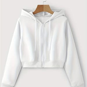 Zip Up Cropped Drawstring Hoodie, Casual Long Sleeve Sweatshirt For Spring & Fall, Women’s Clothing Clothing Shop Online at Dubai Trades