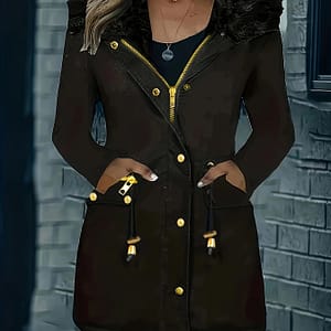 Zip-up Button Front Parka Coat, Thermal Long Sleeve Fur Trim Hooded Drawstring Winter Coat, Women’s Clothing Active & Performance Shop Online at Dubai Trades