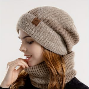 -border Hat Female Thickening Warm Winter Earmuffs Hat With Velvet Collar Two-piece Knitted Cap Accessories Shop Online at Dubai Trades