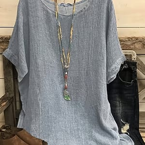 [earthy ] Women’s Maroon Casual Short Sleeve Top – Solid Color, Round Neck, Non-stretch Polyester Fabric, Machine Washable Clothing Shop Online at Dubai Trades