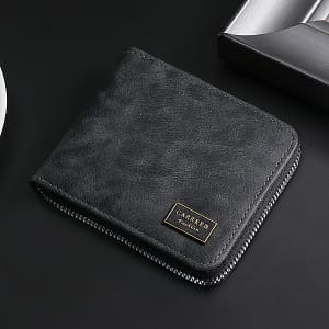 [elegant Style] Carrken Compact Men’s Leather Wallet With Zipper – Sleek Black, Multi-card Holder & Coin Pocket, Folding Design – Ideal Gift For Men, Carrken Accessories Shop Online at Dubai Trades