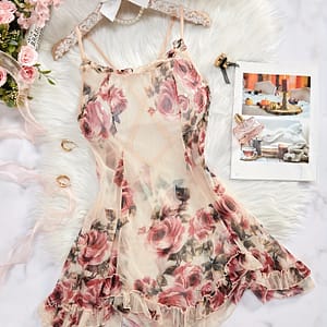 [elegant Style] Elegant Floral Print Slip Nightdress For Women – V-neck, Hem, Semi-sheer Polyester & Elastane , Hand Washable – Clothing Shop Online at Dubai Trades