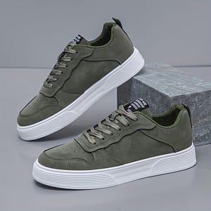 [everyday ] Men’s Casual Lace-up Sneakers – Olive Green Low-top Skate Shoes With White Sole, Breathable Fabric Lining, And Pvc Outsole For Clothing, Shoes & Jewelry Shop Online at Dubai Trades
