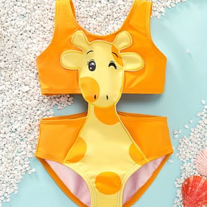[poolside Perfect] Toddler Girl’s Giraffe Sleeveless One-piece Swimsuit – Adorable Orange & , Stretchy & Machine Washable Polyester For Baby Swimwear, Baby Swimsuit Baby Shop Online at Dubai Trades