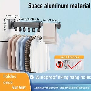 -saving Wall-mounted Folding Clothes Rack – Indoor, Telescopic Drying Rod For & Clothes, No Installation, Utility Hooks Drying Racks Shop Online at Dubai Trades