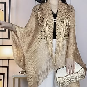 -size Lightweight Cardigan With Tassel Details – Chic Hollow-out Design, Sun Protection Shawl For Evening Wear, Polyester, Hand Or Only, Plus Size Cardigan Clothing Shop Online at Dubai Trades