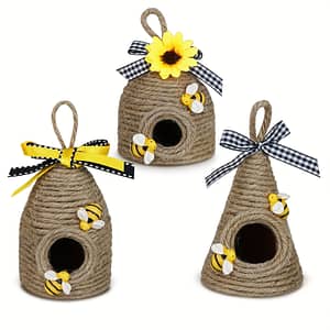 [spring Celebration] Beehive Decorative Hanging Ornaments – Classic Linen Woven Design With Floral And Bee Accents, Spring And Summer Home Decor, Bee Decor Centerpieces Shop Online at Dubai Trades