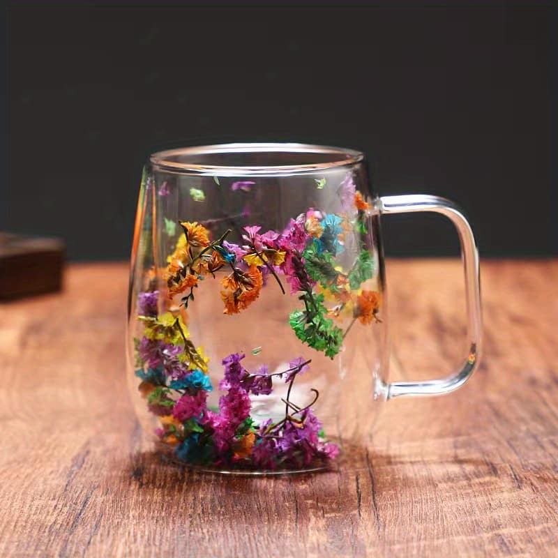 1 Double-walled Glass Coffee Mug With Real – , Aesthetic Cup For Beverages, Home Or Office Use Carafes Shop Online at Dubai Trades 2