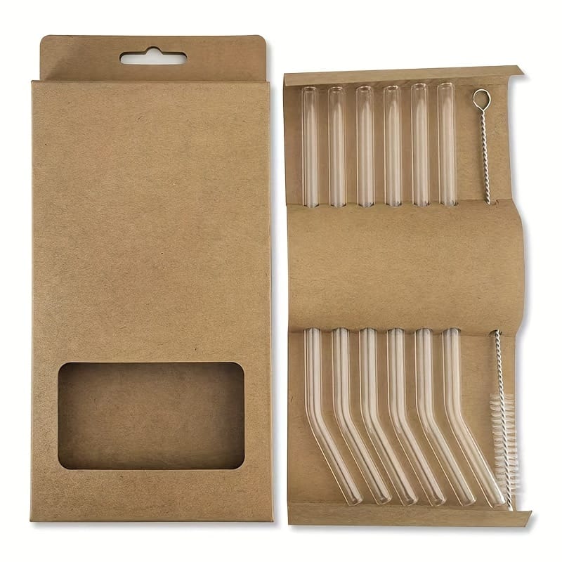 1 Set Of 6 Straws + 1 Brush. High Borosilicate Transparent Glass Straws, Heat-resistant, Washable And Reusable Juice Straws Home & Kitchen Shop Online at Dubai Trades 2
