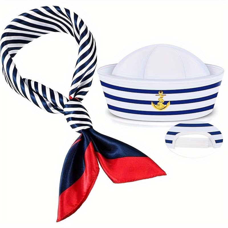 1 Set Sailor Hat And Scarf Set, Cap With , 100% Polyester Soft Non-stretch Fabric, Hand Washable, , For Summer Beach & Dressing Up Parties Accessories Shop Online at Dubai Trades 2