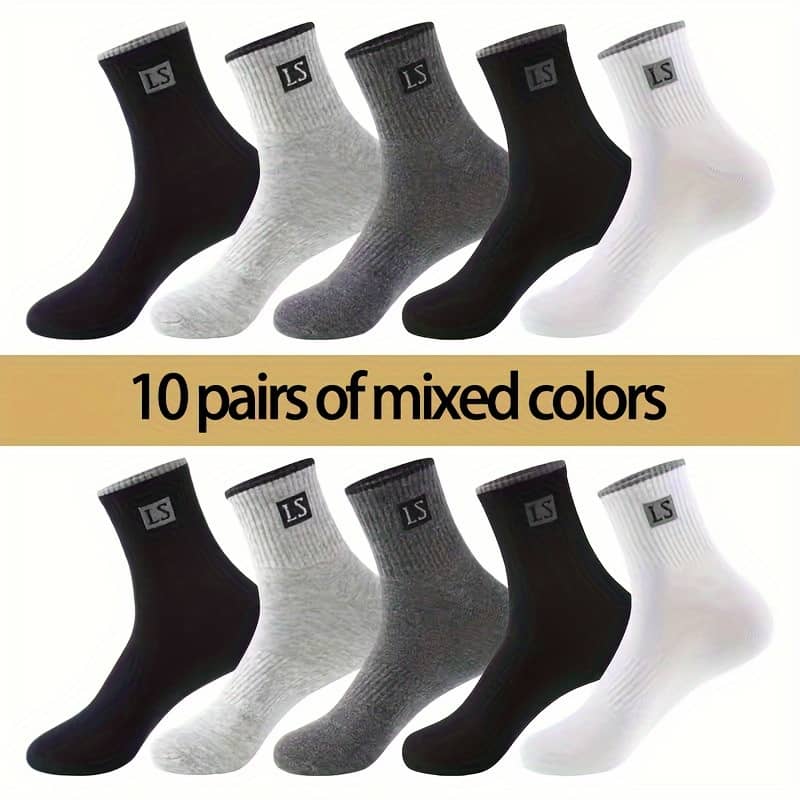 10 Pairs Of Men’s Trendy Solid Crew Socks, Breathable Comfy Casual Unisex Socks For Men’s Outdoor Wearing Wearing Clothing Shop Online at Dubai Trades 2