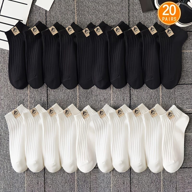 10/ Pairs Solid Black White Pattern Men’s Anklet Crew Socks, Breathable Comfy Casual Socks Essential Fashion Sports Socks For Spring Summer Clothing Shop Online at Dubai Trades 2
