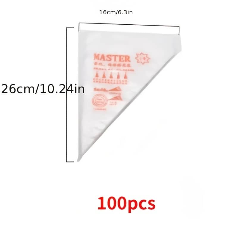 100pcs Pipingmaster Thickened Disposable Plastic Piping Bags For Cake Decorating, Pastry Cream Biscuit Dessert Icing Bag, Baking Tools For Cupcakes And Desserts Bakeware Shop Online at Dubai Trades 2